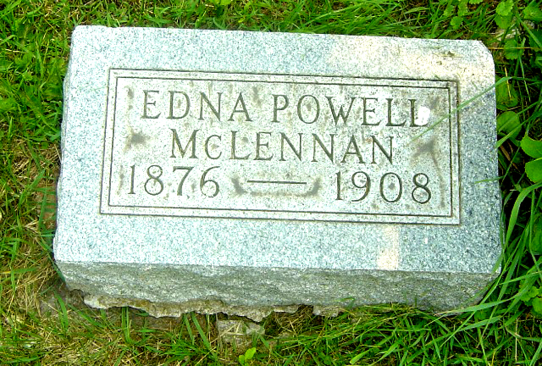Photo of headstones/Edna Powell McLennan 1876-1908 hdstn Urbana-Champaign Mount Hope Cemetery, Ill